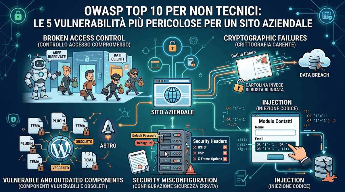 OWASP Top 10 Spiegato ai Non Tecnici: le 5 Vulnerabilità più Pericolose per un Sito Aziendale